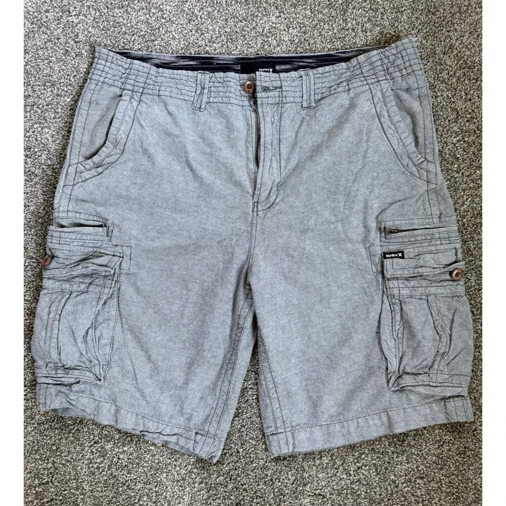 Hurley Cargo Shorts Mens 38‎ Gray Flat Front Casual Utility Pockets Chino